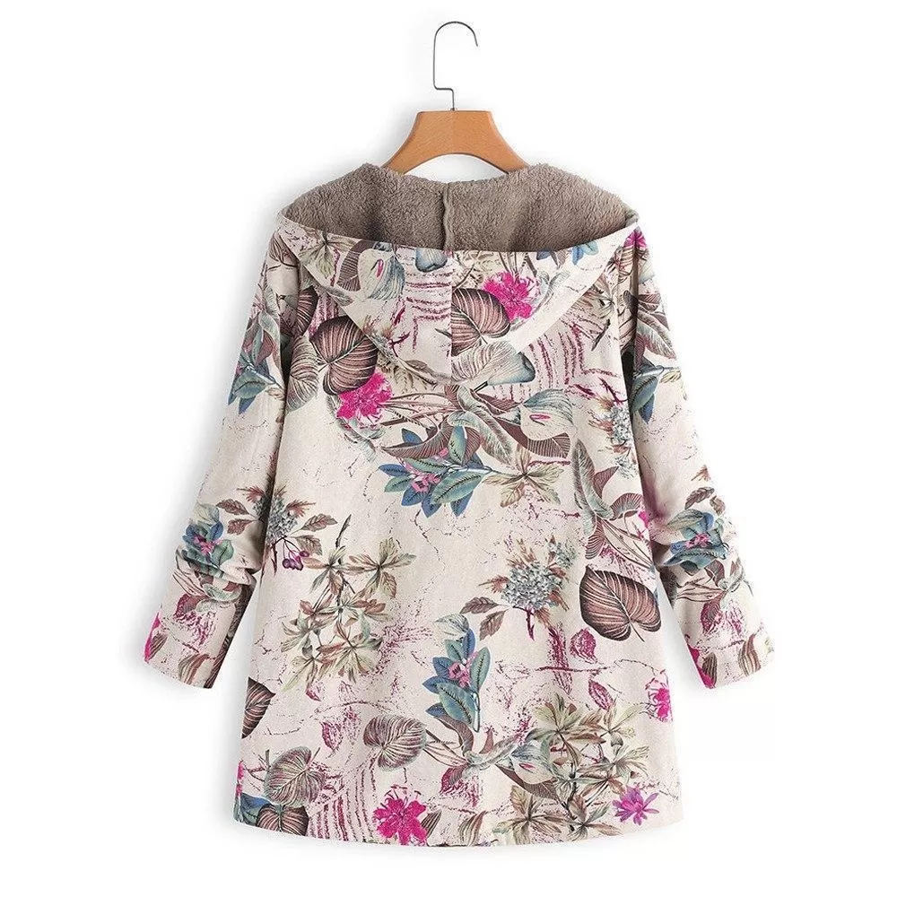 Winter Coat, Floral, Loose Plus Size Coat