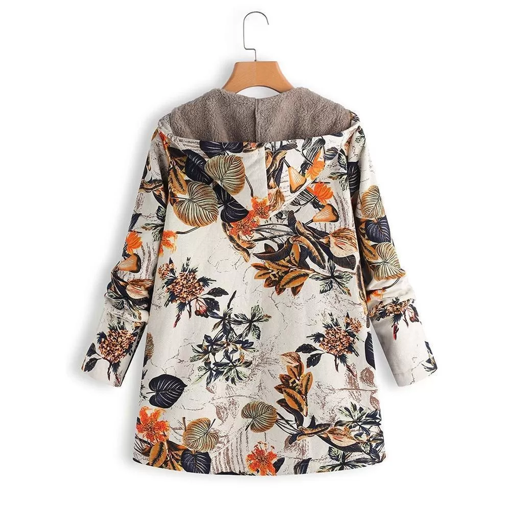 Winter Coat, Floral, Loose Plus Size Coat