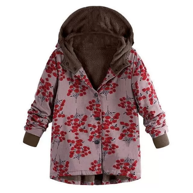 Winter Coat, Floral, Loose Plus Size Coat