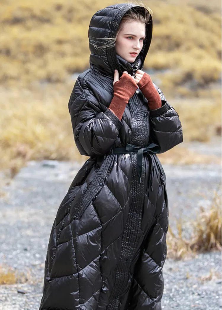 Yvette Hooded Fit & Flare Down Puffer Long Coat