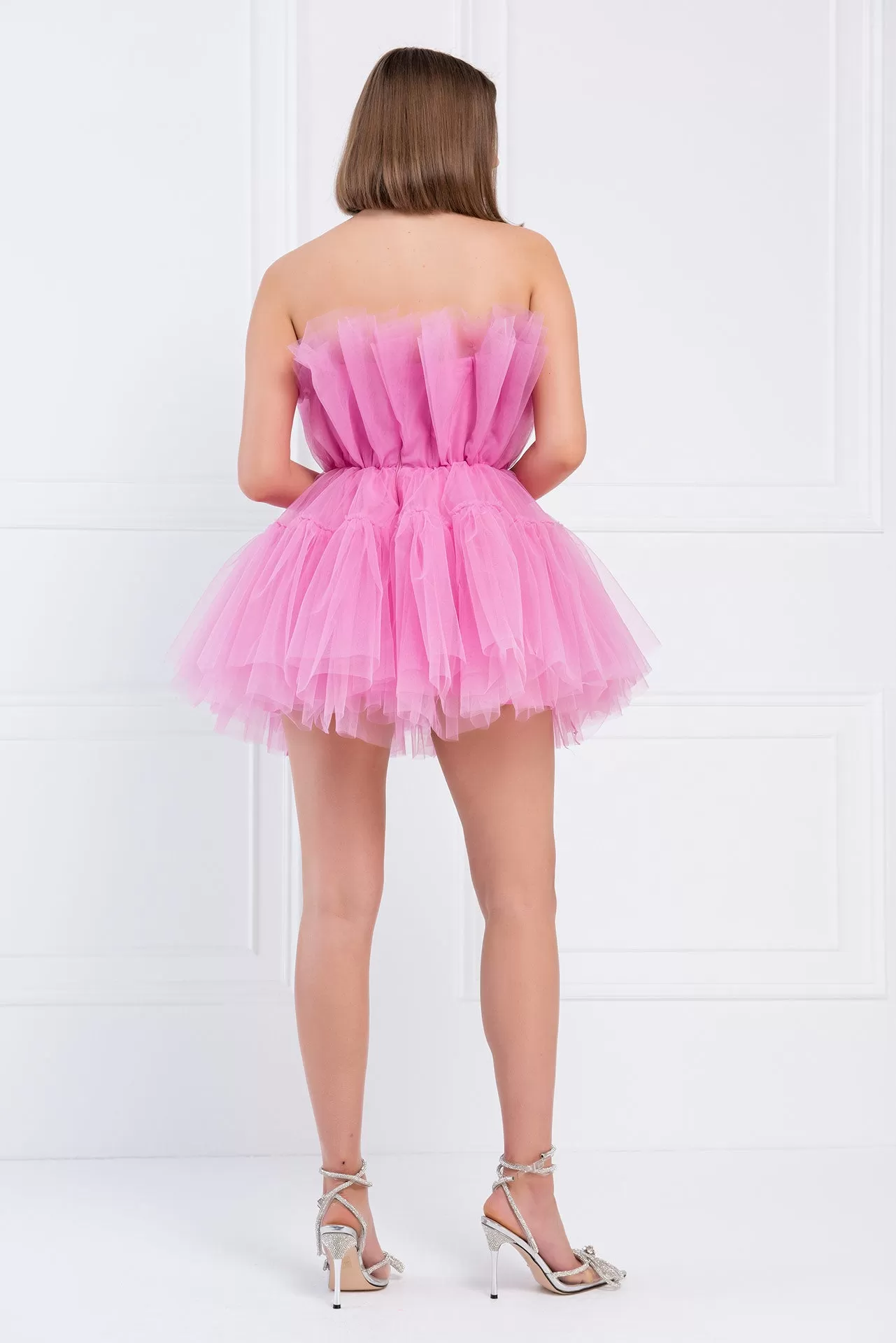 Zoey Layered Pink Tulle Loofa Mini Dress - Pink